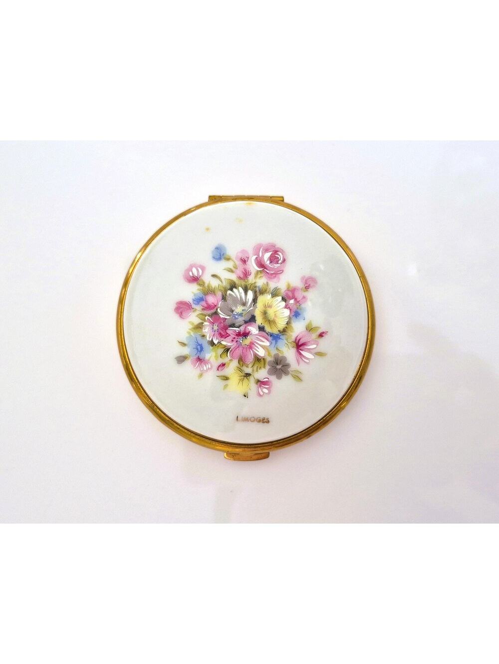 Vintage Porcelain Limoge Emrich Germany Pastel Floral Compact